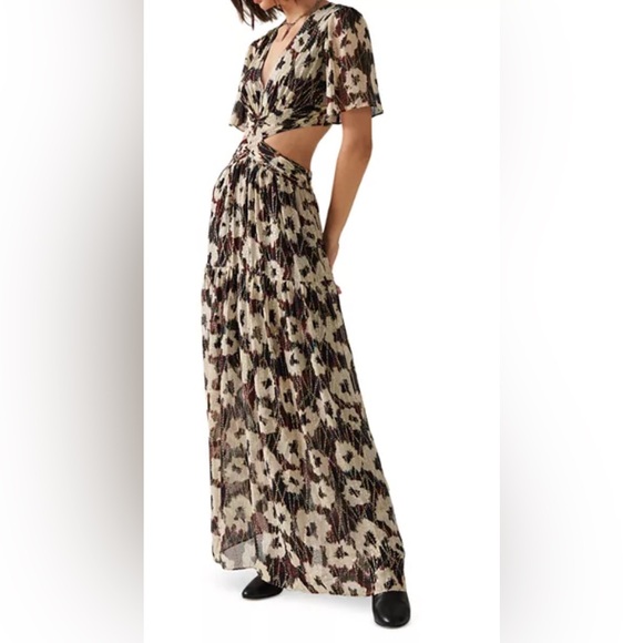 NWT Ba&sh Kandy Metallic Floral Print Maxi Dress Size L - Picture 1 of 15